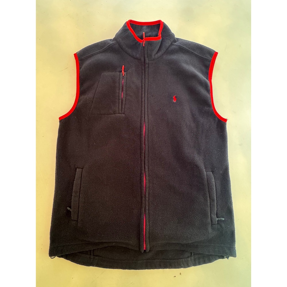 Polo Ralph Lauren Mens Fleece Vest Navy Blue Red Pony Zip Up RN113338